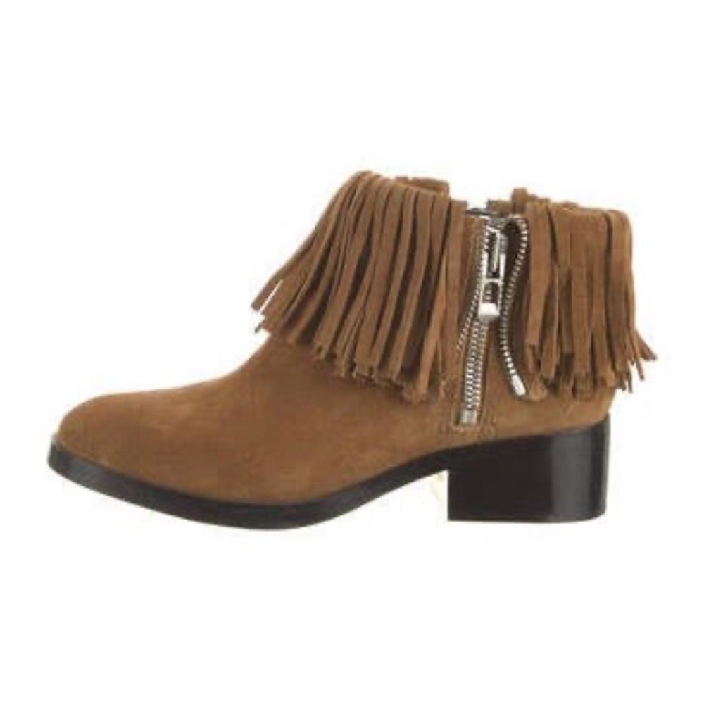 3.1 Phillip Lim Tan Fringe Double Zip Ankle Booties Sz 37.5/US 7.5